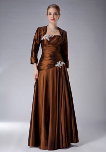 Appliques Brown Ruched Mothers Dresses Taffeta Jacket