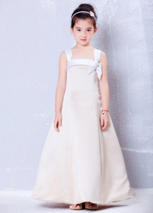 Champagne Square Ankle-length Bows Flower Girl Dress