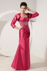 Coral Red Satin Beading Mother Of Bride Dress Jacket