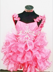 Straps Hot Pink Toddler Girl Pageant Dress Organza Beaded