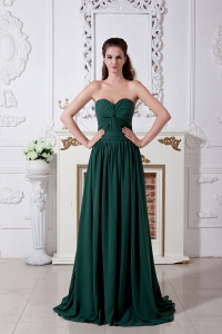 Dark Green Bridesmaid Dress Ruch Brush Chiffon