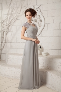 V-neck Mother Of The Bride Dress Grey Lace Ruched