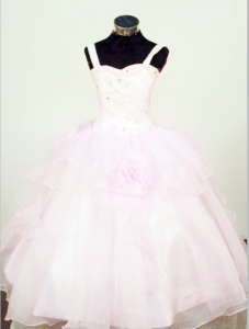 Organza Beading Straps Flowers Little Girl Pageant Dress