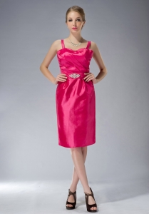 Straps Mother of the Bride Dress Hot Pink Beading Taffeta