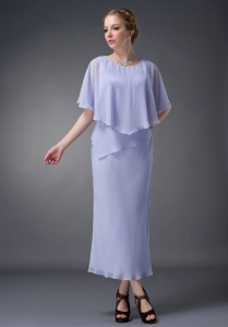 Lilac Sleeves Mother Of The Bride Dress Scoop Chiffon