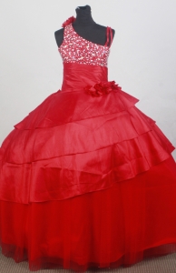 Wine Red Flower Girl Pageant Dress Appliques Tulle Halter
