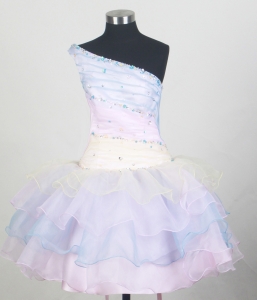 Colorful Ruffled Lil Girl Pageant Dresses Beaded Shoulder