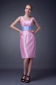 Pink Mother of The Bride Dress Scoop Knee-length Sashes