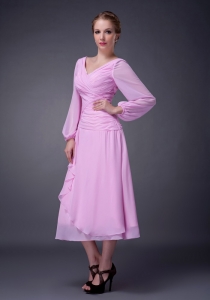 Mother Of The Bride Dress Pink Sleeves Ruched