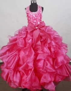 Halter Hot Pink Flower Girl Pageant Dress Ruffles