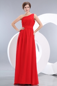 Red One Shoulder Empire Chiffon Ruch Bridesmaid Dresses
