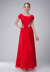 Chiffon Red Appliques Mother Of Bride Dress Scoop