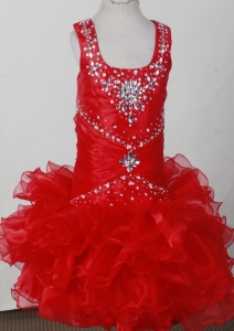 Red Litter Girl Pageant Dress Scoop Neckline Beaded