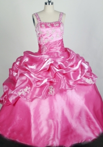 Rose Pink Appliqes Little Girls Pageant Dress Straps