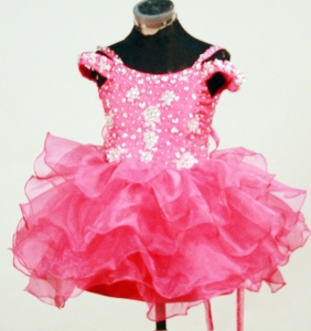 Hot Pink Straps Beaded Organza Flower Girl Pagaent Dress