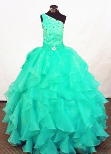 Turquoise Beaded One Shoulder LIL Girl Pageant Dresses