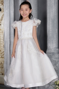 Flower Girl Dress White Scoop Ankle-length Organza Lace