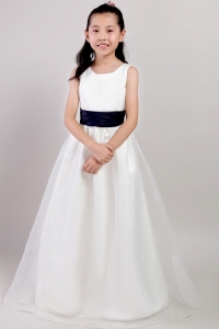Little Girl Dress White Scoop Floor-length Organza Belt