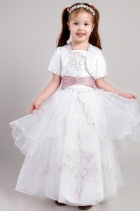 Square Ankle-length Embroidery Flower Girl Dress