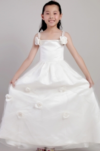 DIscount White Straps Ankle-length Flower Girl Dress