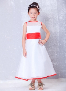 White and Red Little Flower Girl Dress Organza