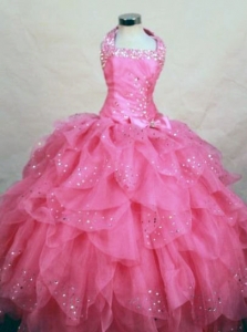 Haltered Hot Pink Beading Little Girl Pageant Dresses