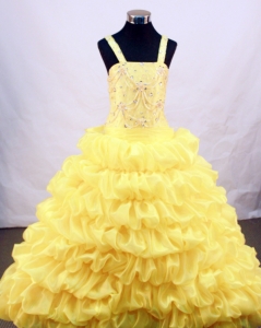 Yellow Flower Girl Pageant Dress With Beaded and Pick-ups