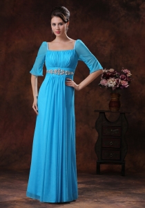 Elegant Aqua Blue Mother Of The Bride Dress with Sleeves