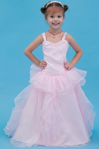 Baby Pink Flower Girl Dress A-line Straps Floor-length