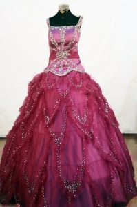 Beading Tulle Little Girl Pageant Dresses Fuchsia