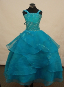 Teal Flower Girl Pageant Dress Appliques Decorate