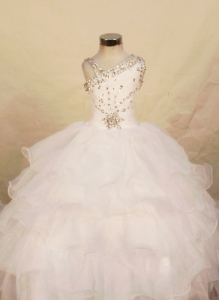 White Floor-length Beading Little Girl Pageant Dresses