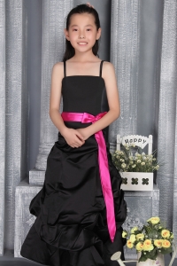 Black A-line Flower Girl Dress Princess Satin