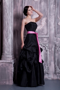A-line Strapless Bridesmaid dress Black Sash Pick-ups