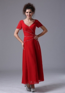 Chiffon Mother of the Bride Dress V-Neck Column Red