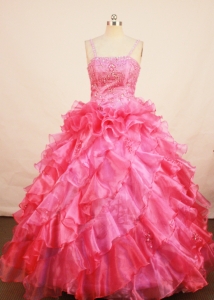 Flower Girl Pageant Dress Coral Red Beaded Ruffles