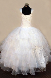 Beading Organza Ball Gown White Pageant Dresses