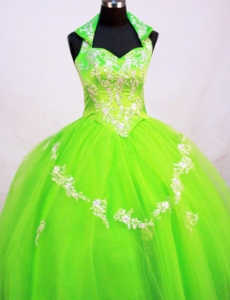 Spring Green Little Girl Pageant Dress Halter Top Appliques