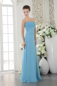 Light Blue Empire Floor-length Ruch Bridesmaid dresses