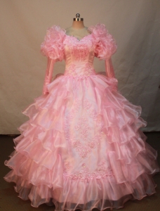 Pink Organza Flower Girl Pageant Dress Appliques Ruffled