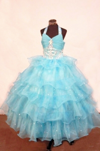 Organza Aqua Beading Little Girl Pageant Dresses