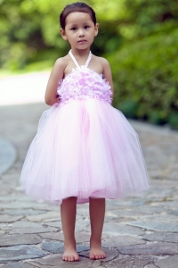 Pink Flower Girl Dress Halter Tulle A-line