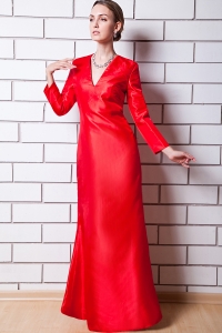 V-neck Mother Of The Bride Dress Red Taffeta Column