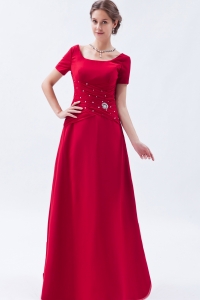 Red Mother Of The Bride Dress Short Sleeves Beading Scoop