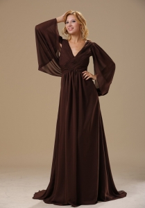 Brush Train Mother Of The Bride Dress Brown Modest