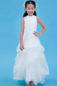 White A-line Organza Appliques Flower Girl Dress