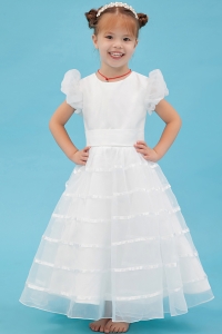 Scoop Ankle-length White Organza Flower Girl Dress