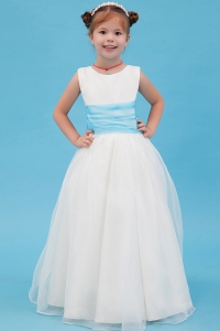 White A-line Flower Girl Dress Scoop Organza Belt