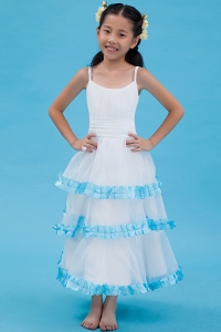 A-line Flower Girl Dress Straps Ankle-length Organza