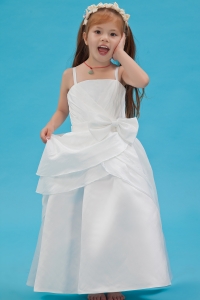 White Flower Girl Dress A-line Straps Taffeta Sash